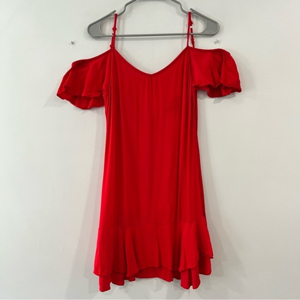 💃🏻Lulus Red Ruffled Up Cold Shoulder Backless Mini Dress‎ - Picture 9 of 13